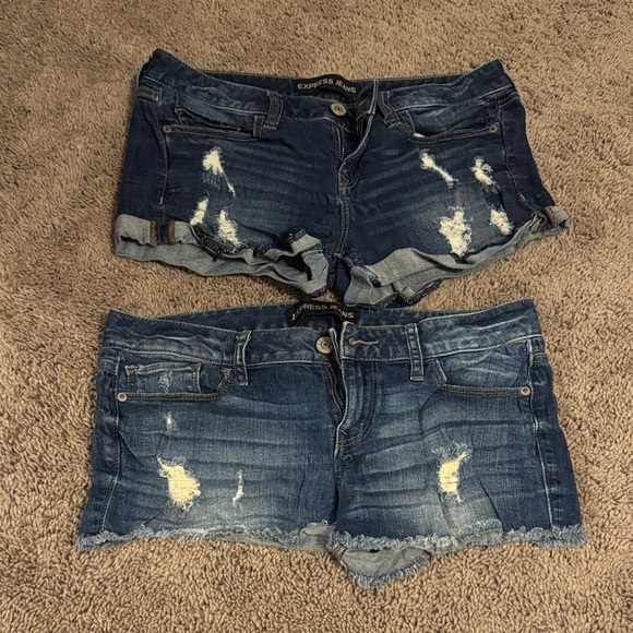 Express Pants - 2 pairs of Express Distressed Jean Shorts - Dark Blue